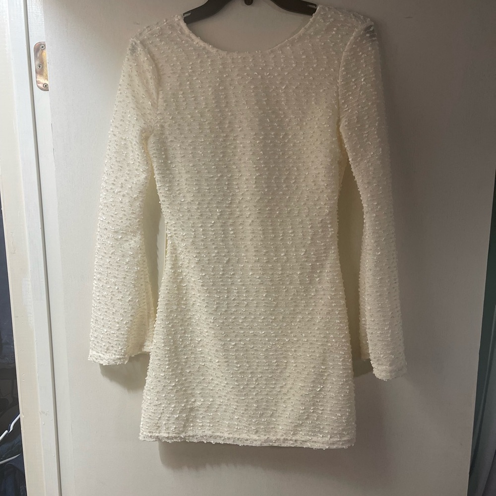 SHEIN Textured Cream Long Sleeve Dress